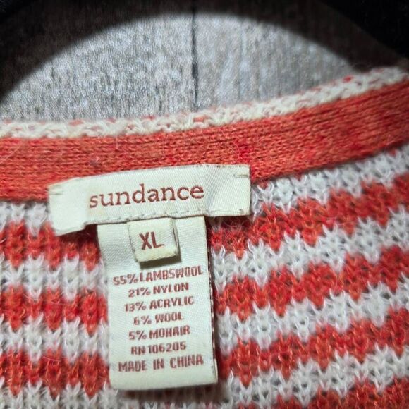 Sundance White and Red Orange Lambswool Blend Stripe Tunic Cardigan - Picture 4 of 4